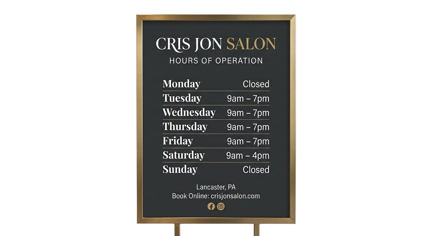Cris Jon Salon Lancaster Pa business hours